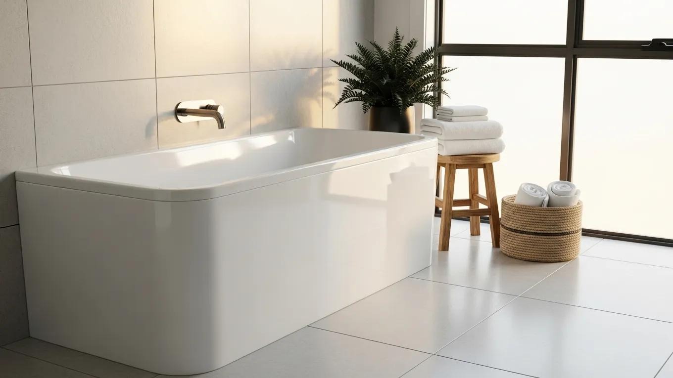 Reglazed bathtub in a modern bathroom, showcasing a fresh and shiny finish