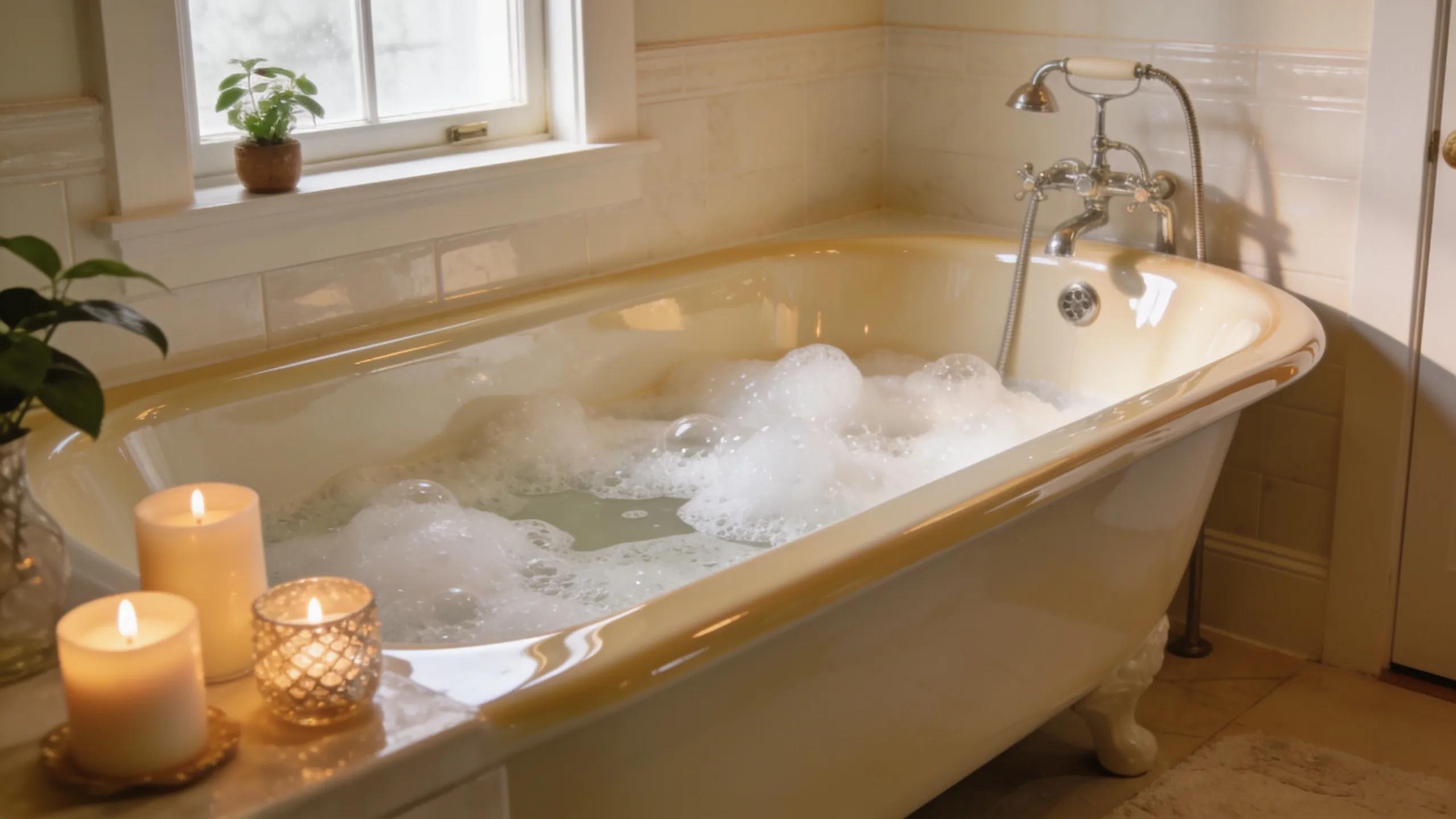 Reglazed bathtub in a bright bathroom showcasing a glossy finish and serene ambiance