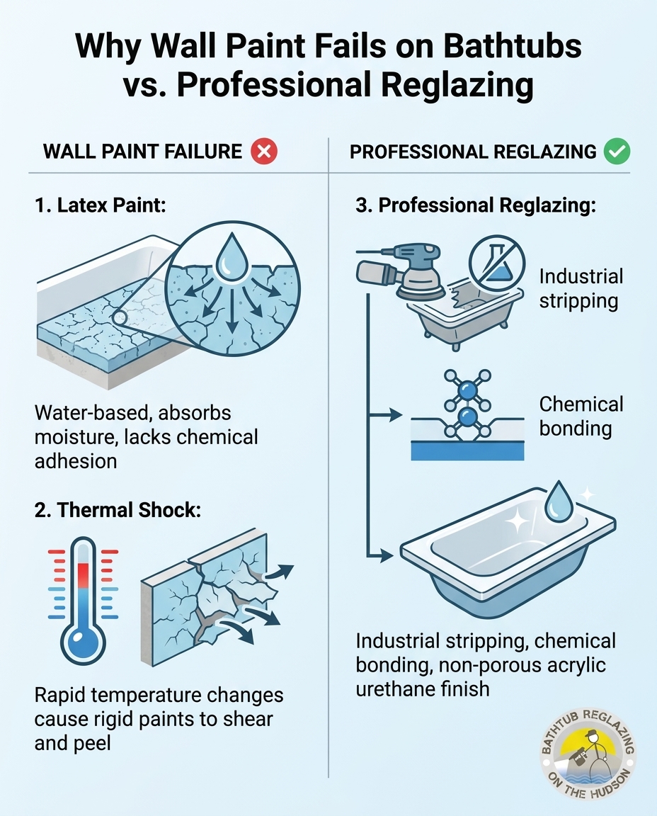 Why Wall Paint Fails on Bathtubs vs. Professional Reglazing