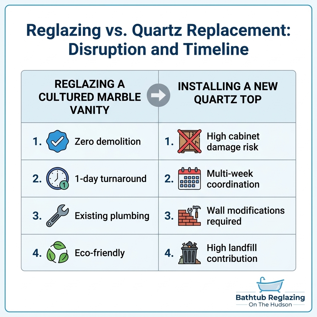 Reglazing vs. Quartz Replacement: Disruption and Timeline