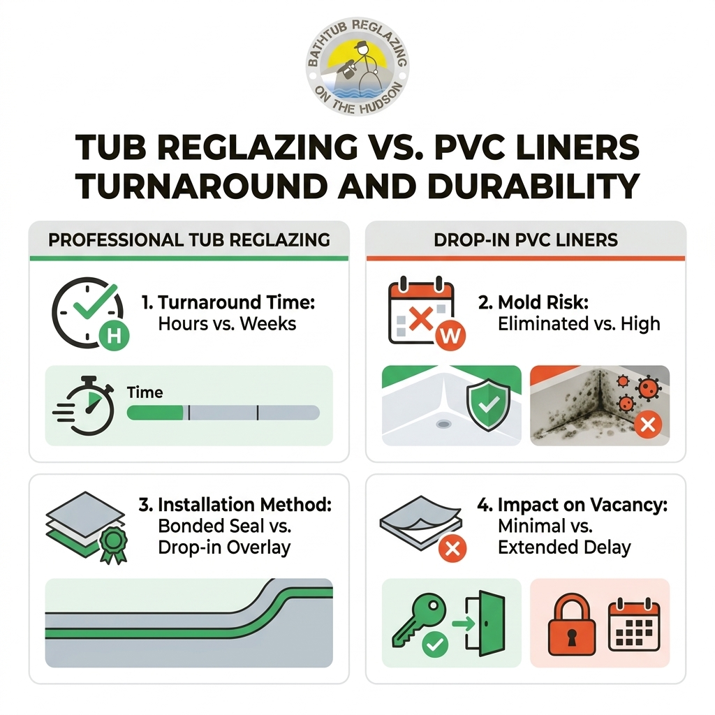 Tub Reglazing vs. PVC Liners Turnaround and Durability