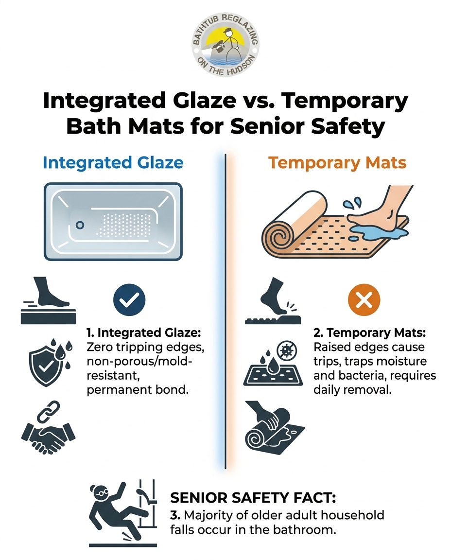 Integrated Glaze vs. Temporary Bath Mats for Senior Safety