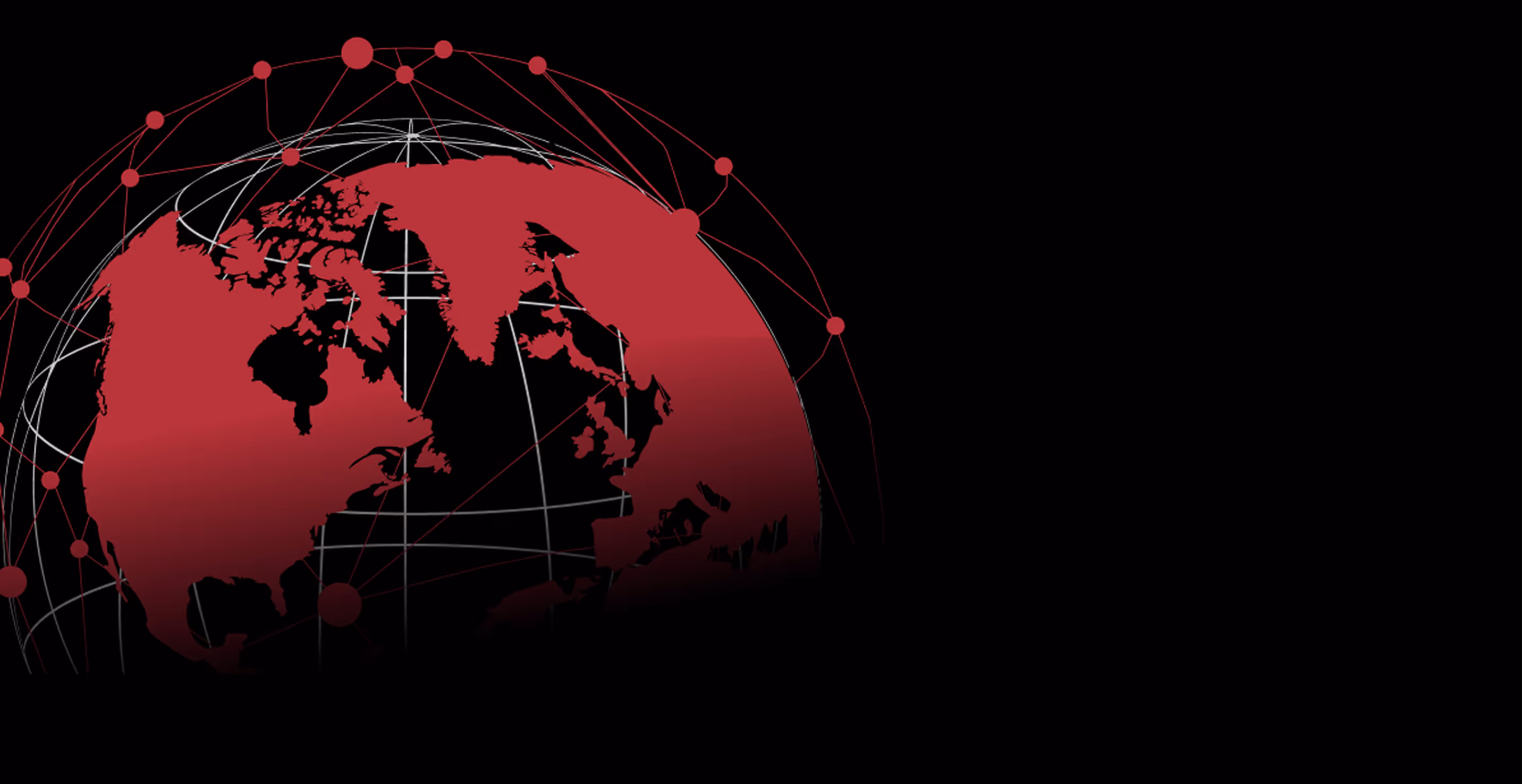 A digital representation of the Earth features interconnected lines and dots against a black background.