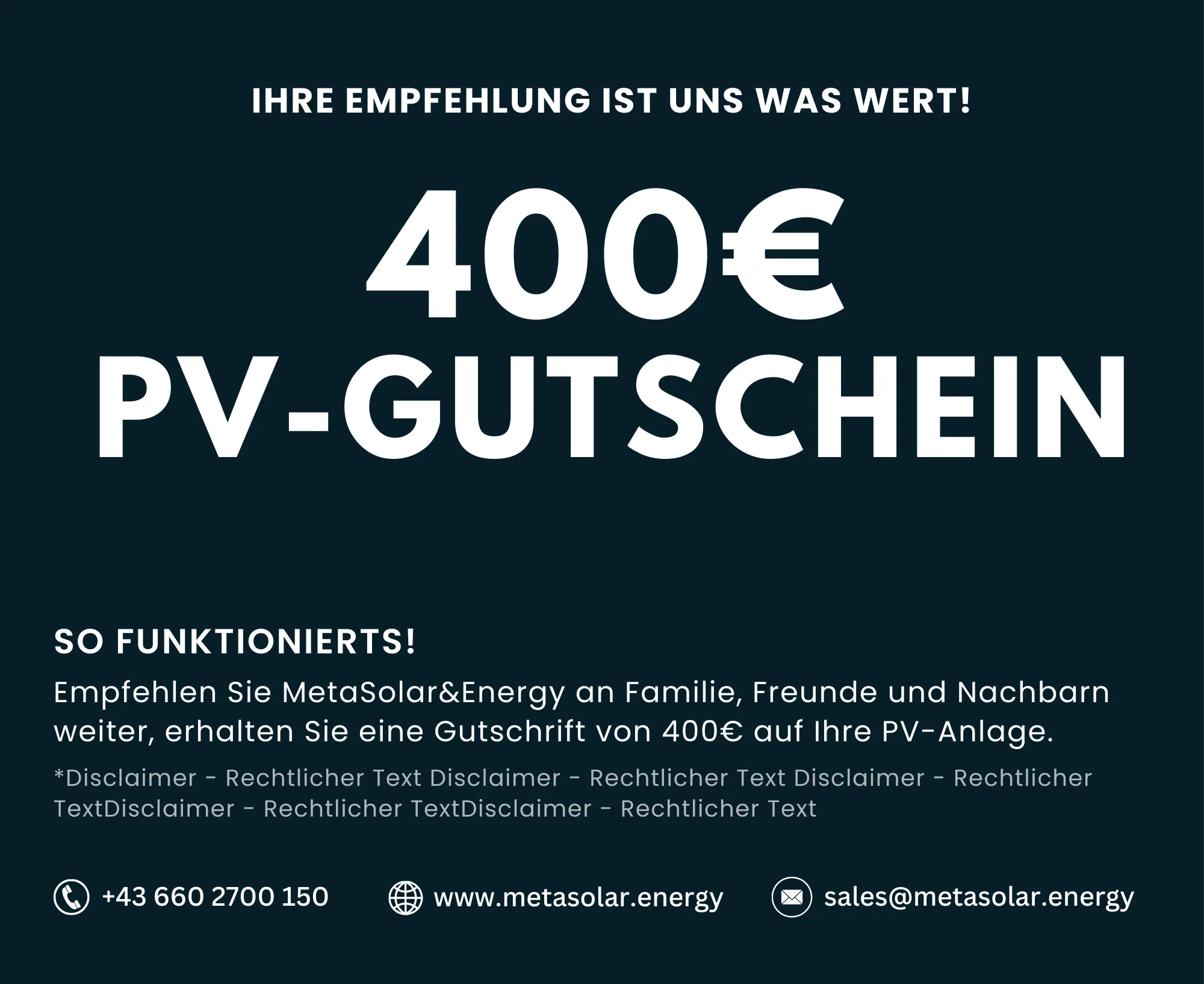 Weiterempfehlungsprogramm für Photovoltaik-Anlagen in Österreich – MetaSolar & Energy belohnt Kundinnen und Kunden mit 400 € Prämie für jede erfolgreiche Empfehlung