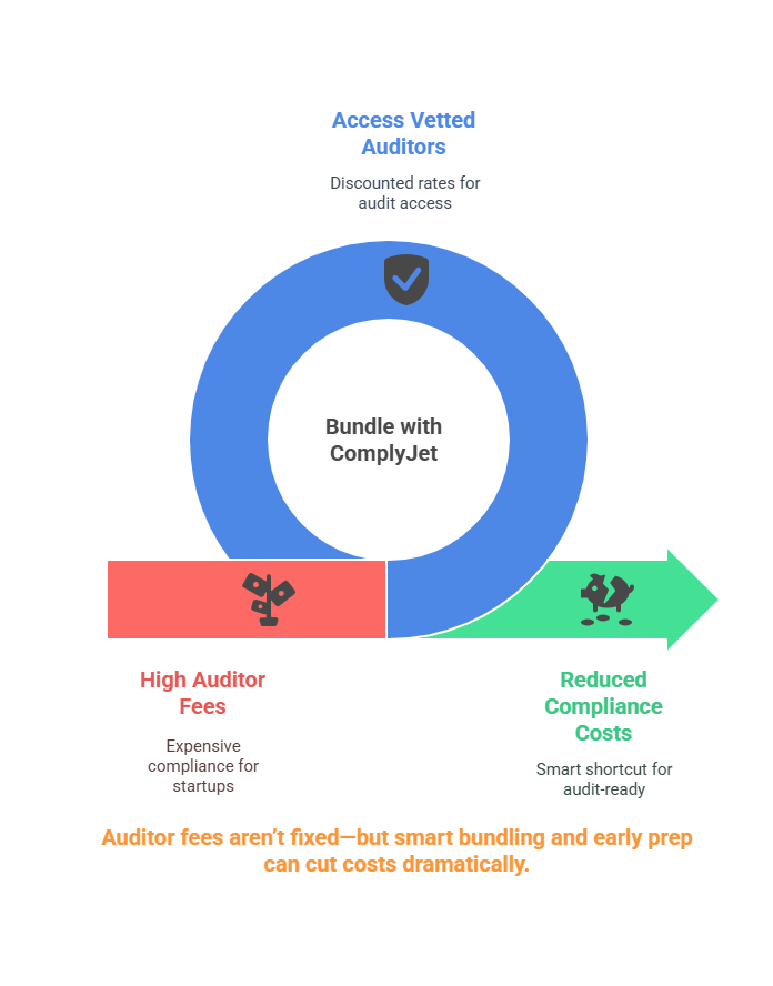 Illustration showing how smart bundling and early audit preparation can reduce high auditor fees and lower overall compliance costs.