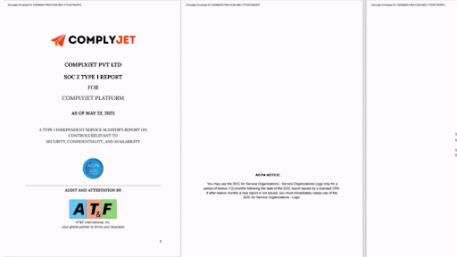 SOC 2 report sections animated illustration highlighting five main components for compliant audit reporting