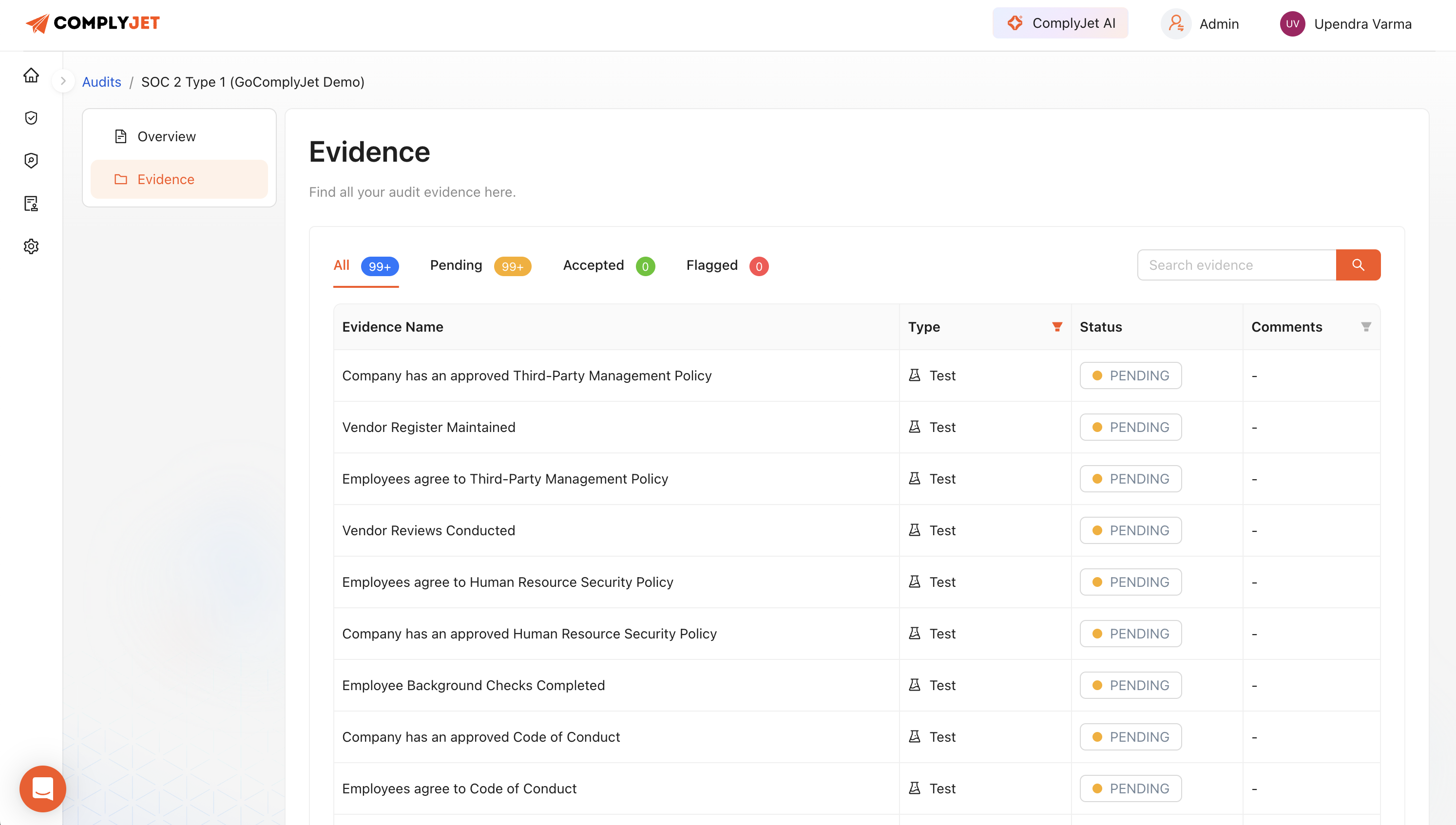 Dashboard mockup