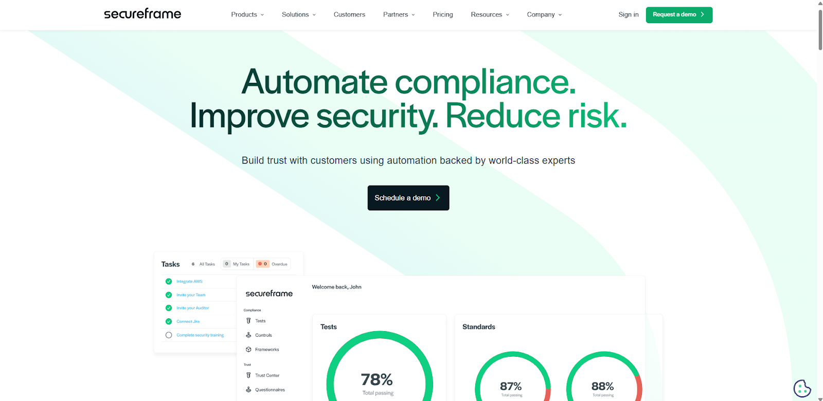 Secureframe Features displayed on the official Secureframe page