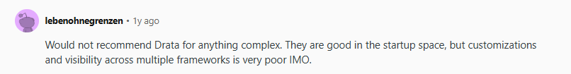 Drata review reddit page user describes Drata's limitations