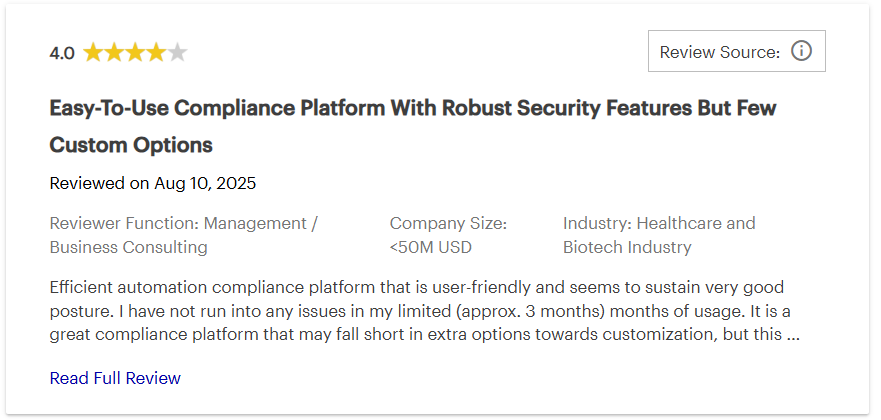Gartner peer insights Drata user review