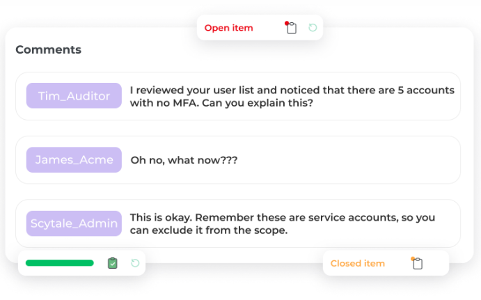 This is an image of Scytale’s audit management dashboard displaying SOC 2 and ISO 27001 progress and approval tracking.