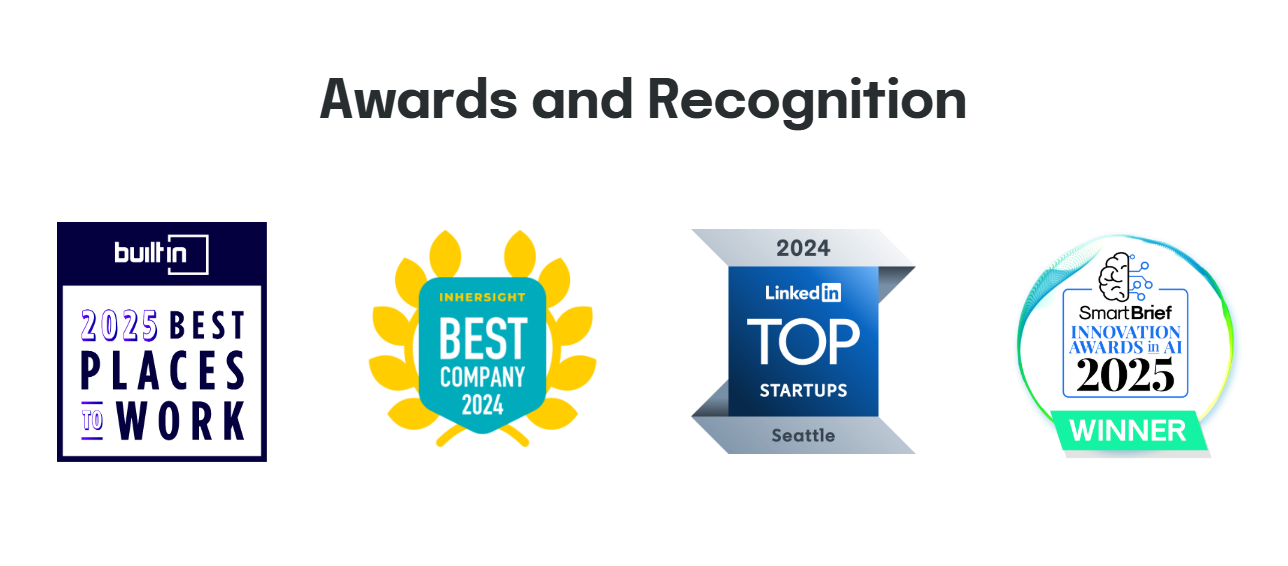 This image shows Hyperproof’s 2024–2025 awards, including Best Places to Work, LinkedIn Top Startups, and SmartBrief Innovation in AI.