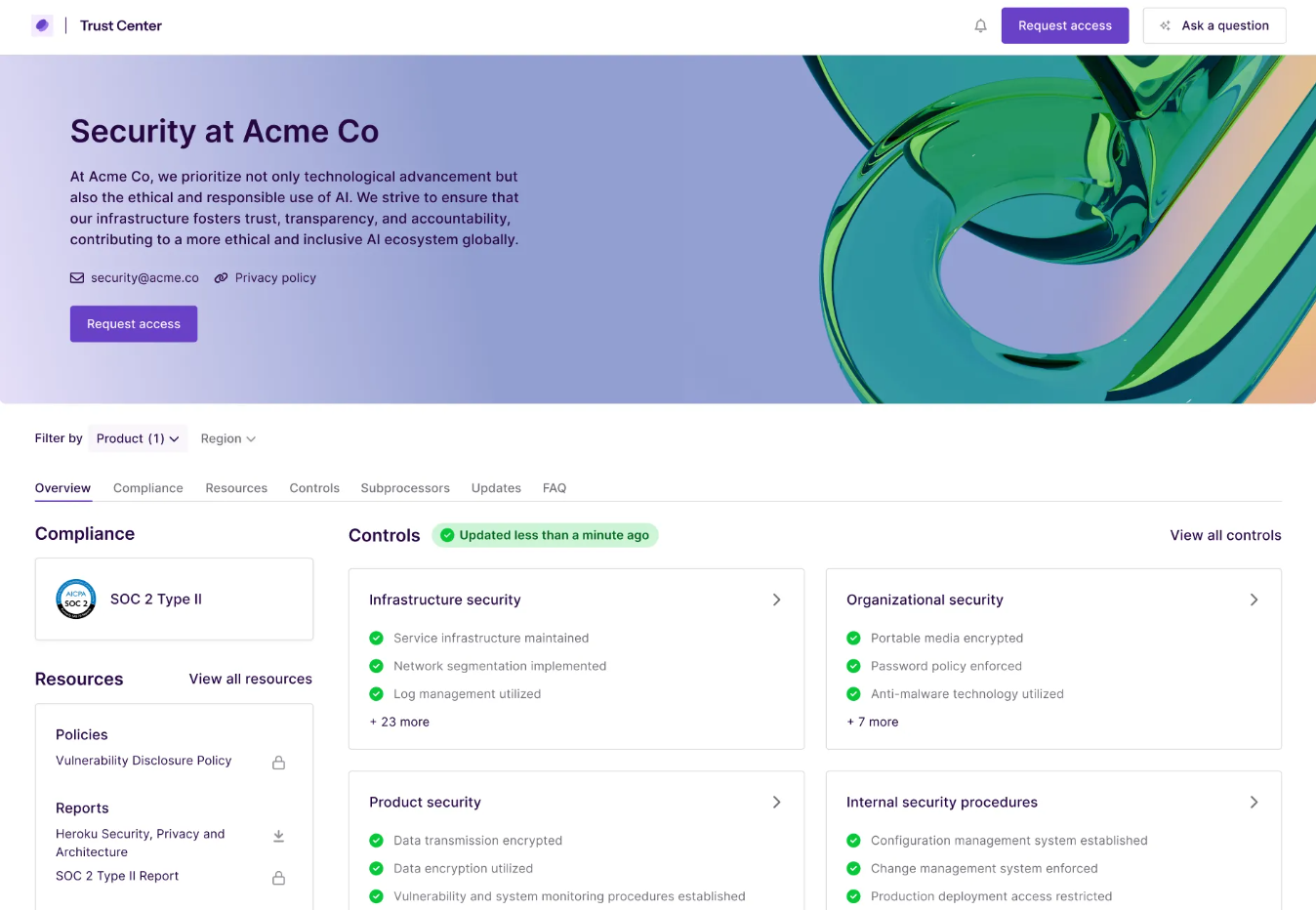This is an image of Vanta's trust center and security compliance dashboard.