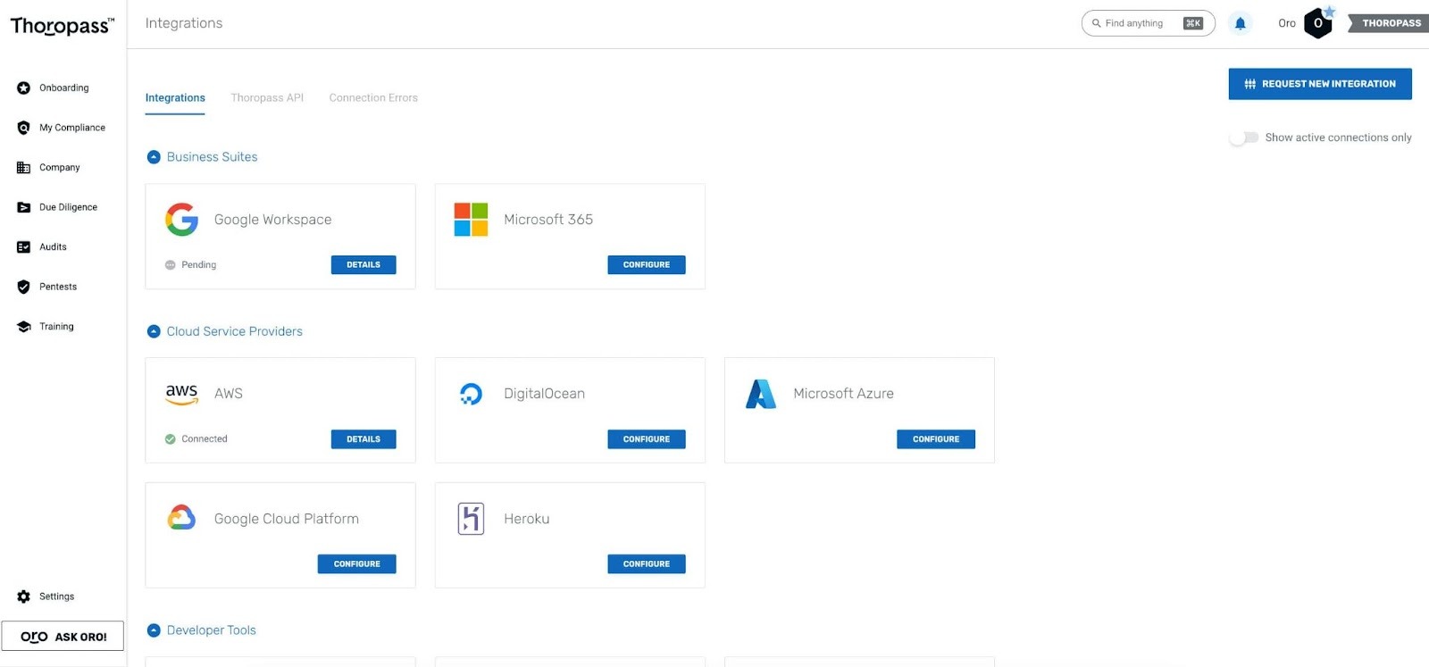 This is an image of Thoropass Integrations with wide control coverage like cloud, dev, Hr, and vendor tools, makes process quicken.