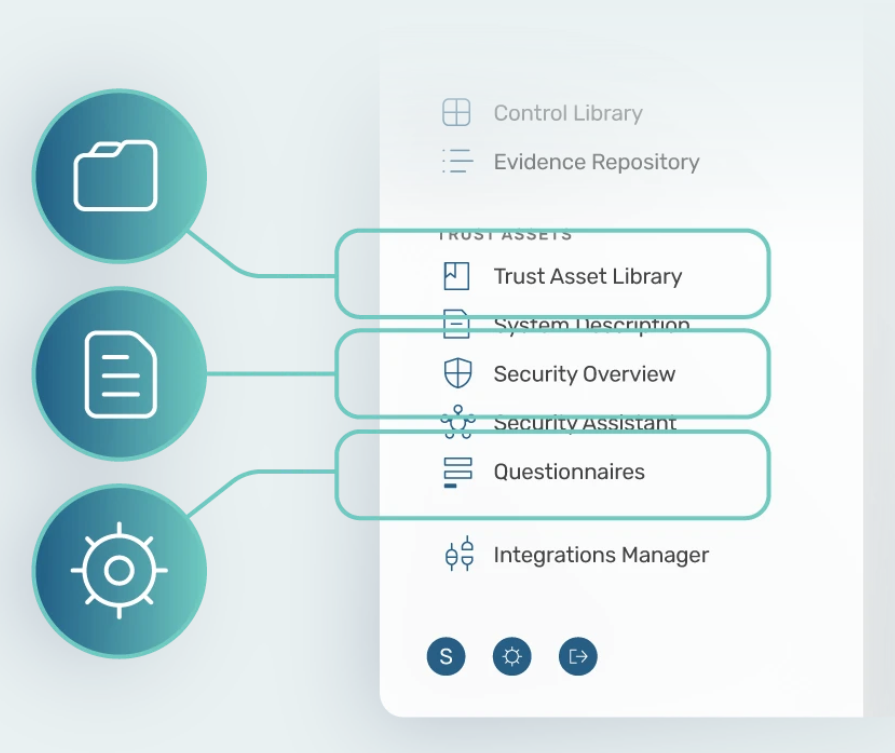 This is an infographic showing Strike Graph’s navigation menu and trust asset library connections.