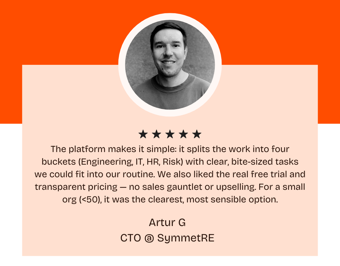 An image showing the customer testimonial of Artur, CTO of SymmetRE.