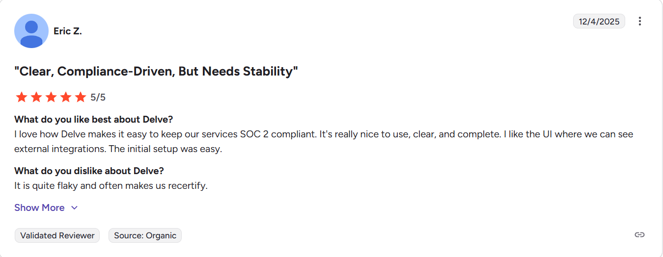 Delve vs Sprinto: Delve Reviews