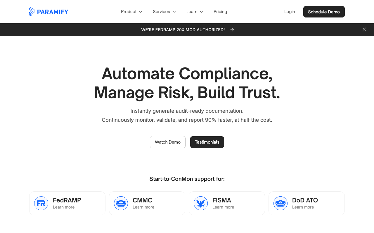 Paramify homepage
