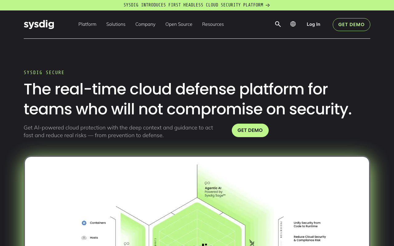 Sysdig Secure homepage
