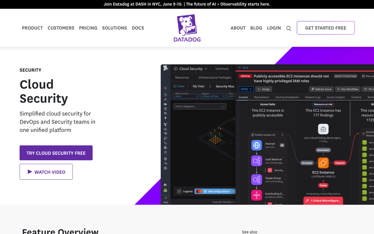 Datadog Cloud Security Management homepage