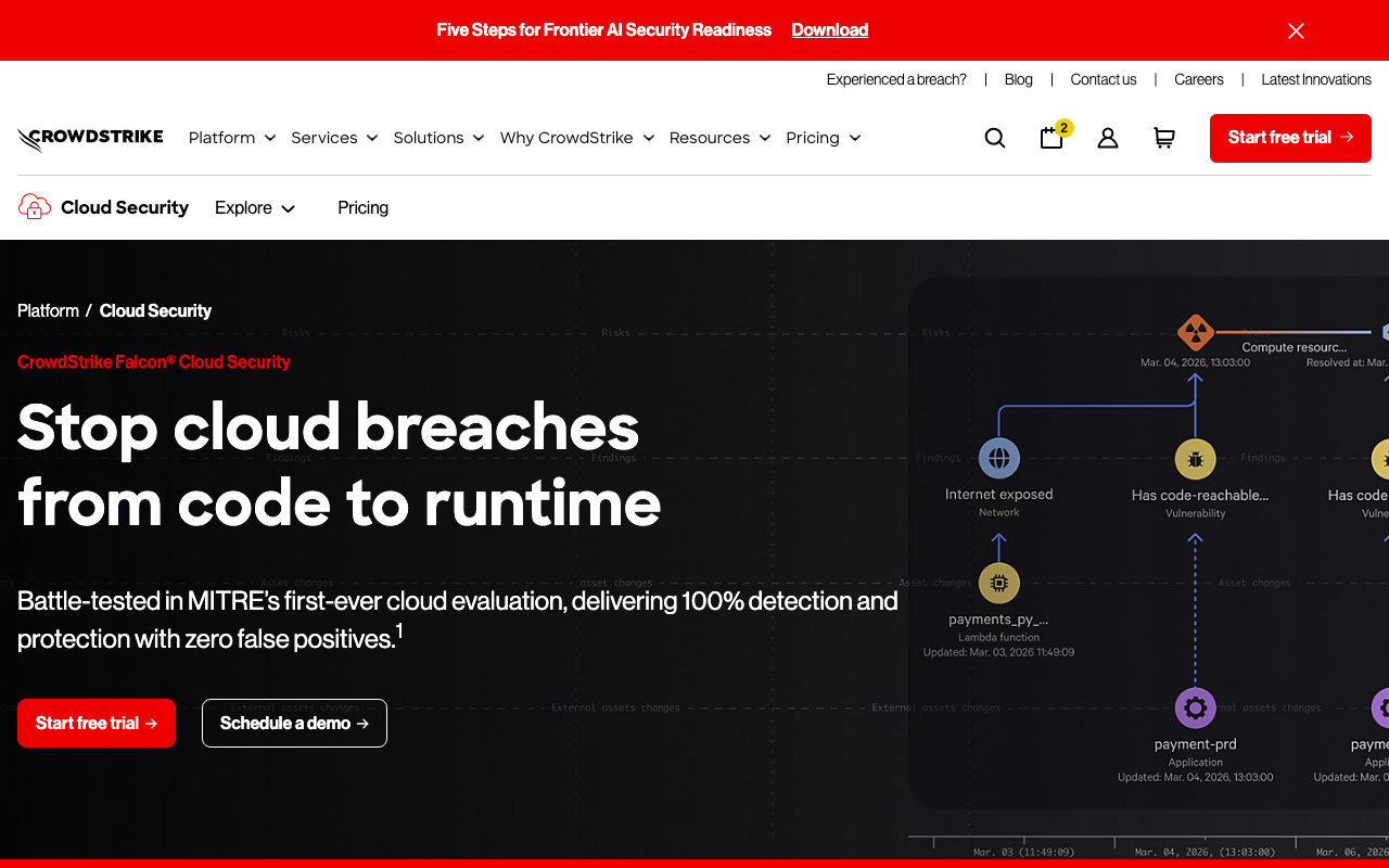CrowdStrike Falcon Cloud Security homepage