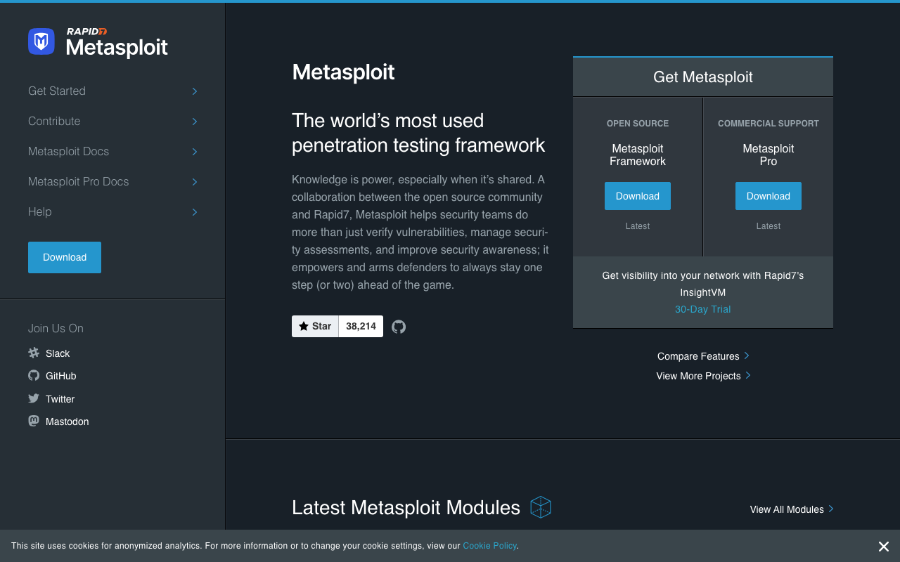 Metasploit homepage