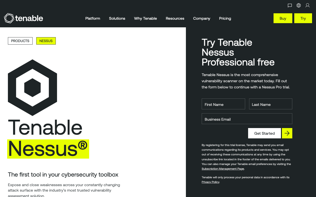 Nessus homepage