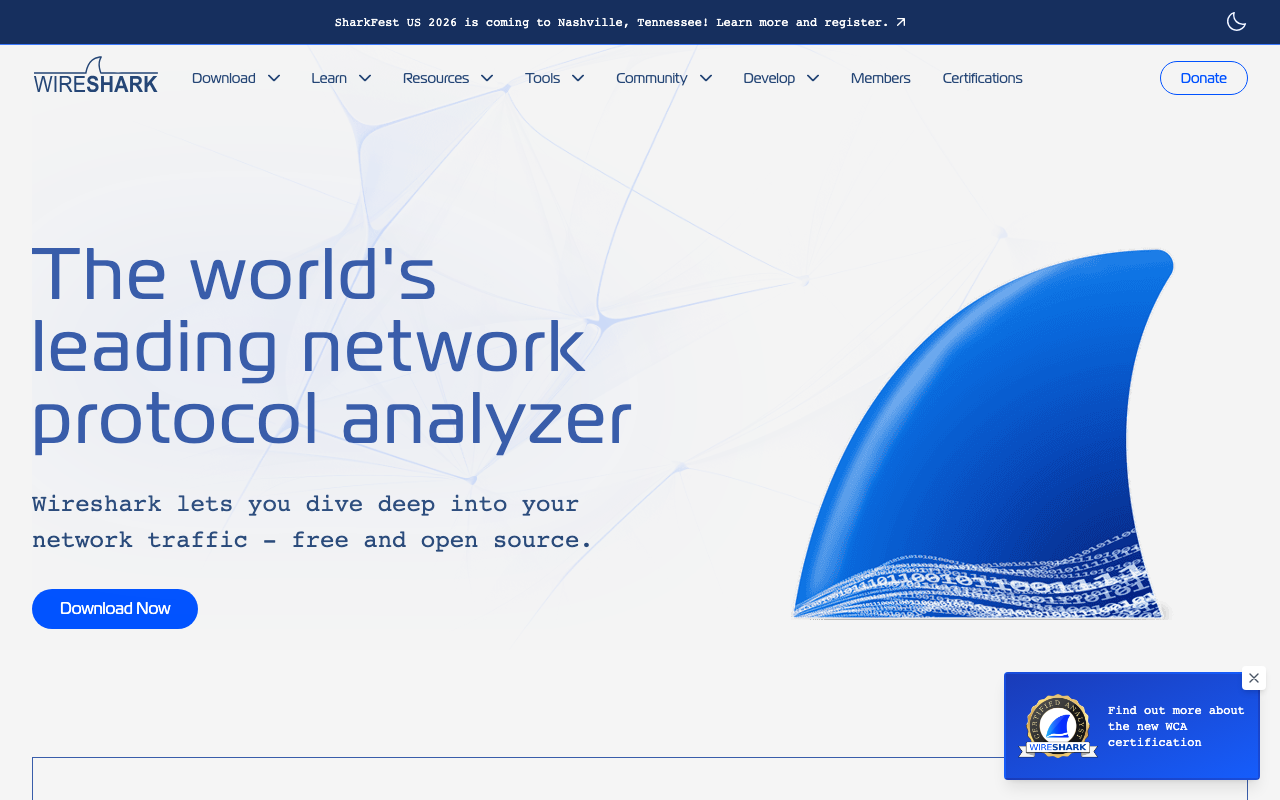 Wireshark homepage