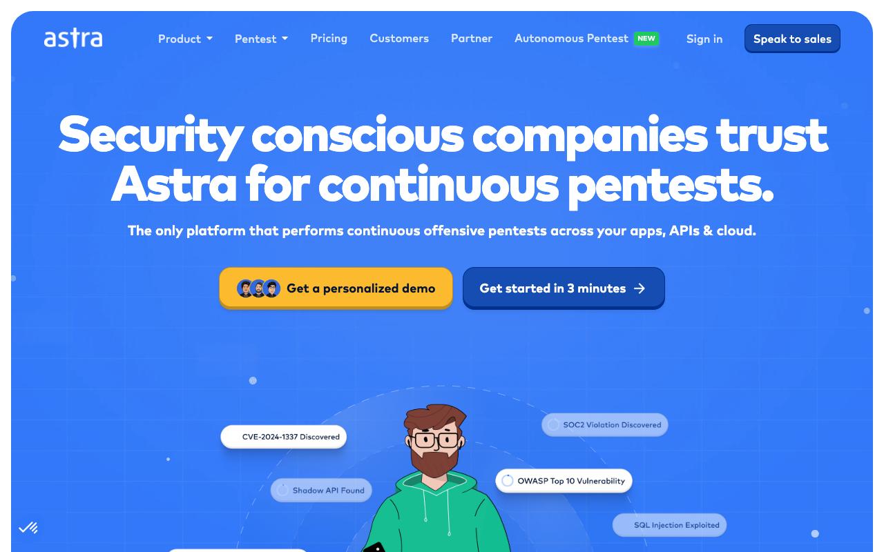 Astra Pentest homepage