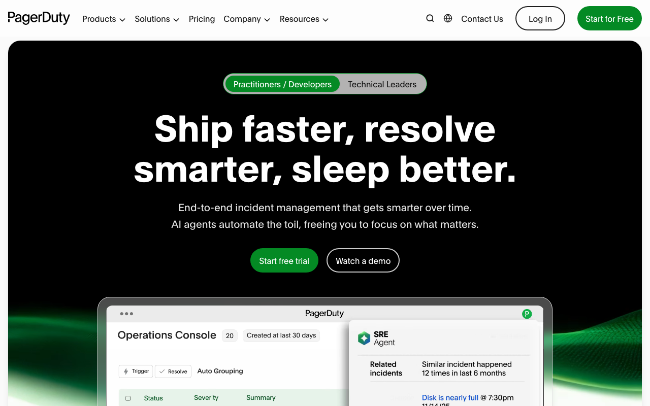 PagerDuty homepage