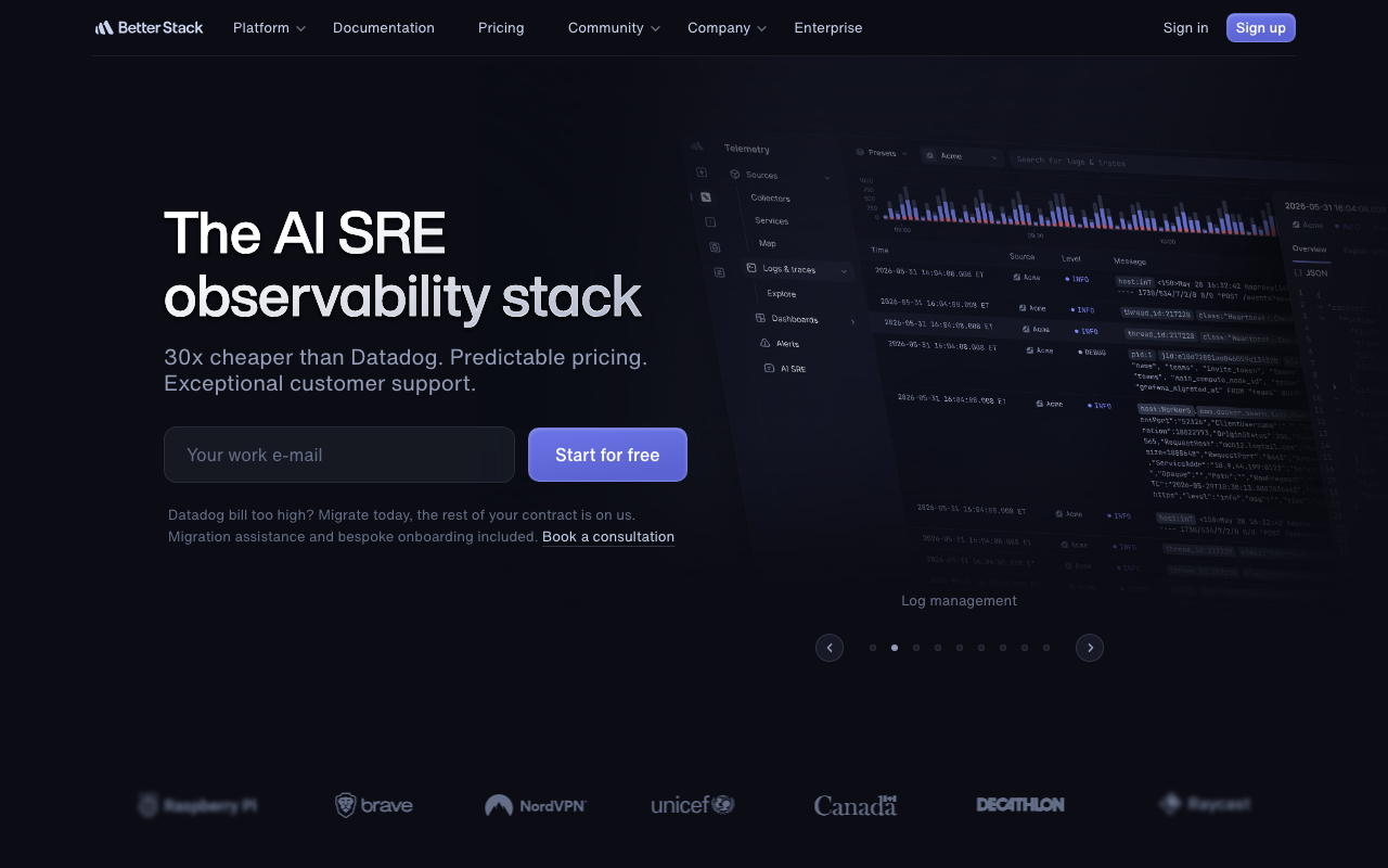 Better Stack homepage