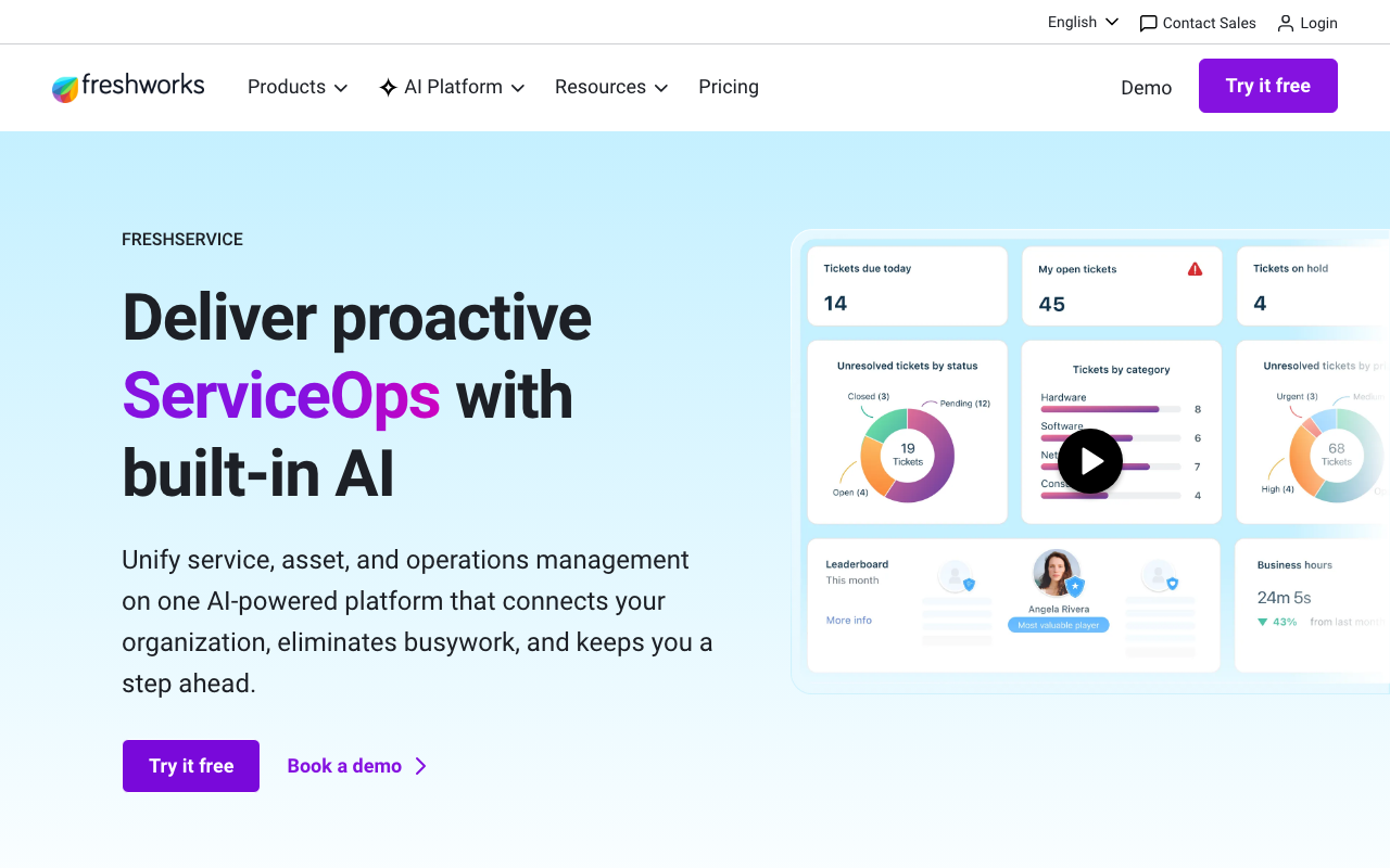 Freshservice homepage