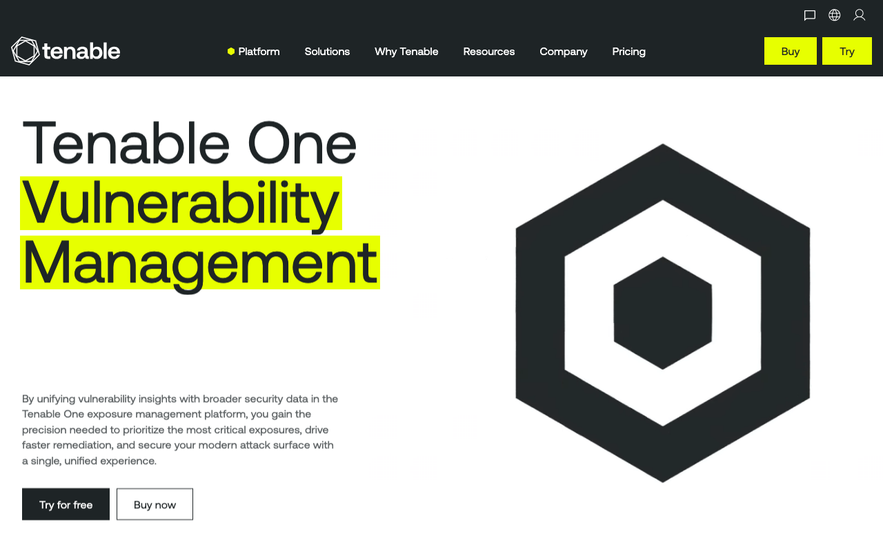 Tenable Vulnerability Management homepage