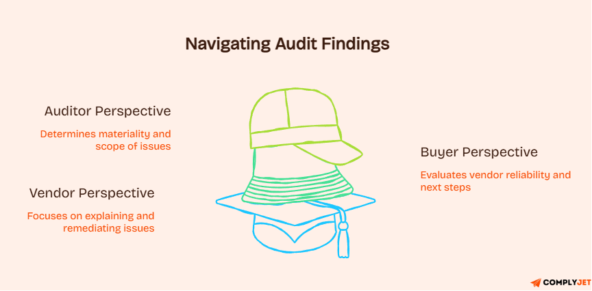 Audit findings diagram showing auditor, vendor, and buyer perspectives on remediation decisions