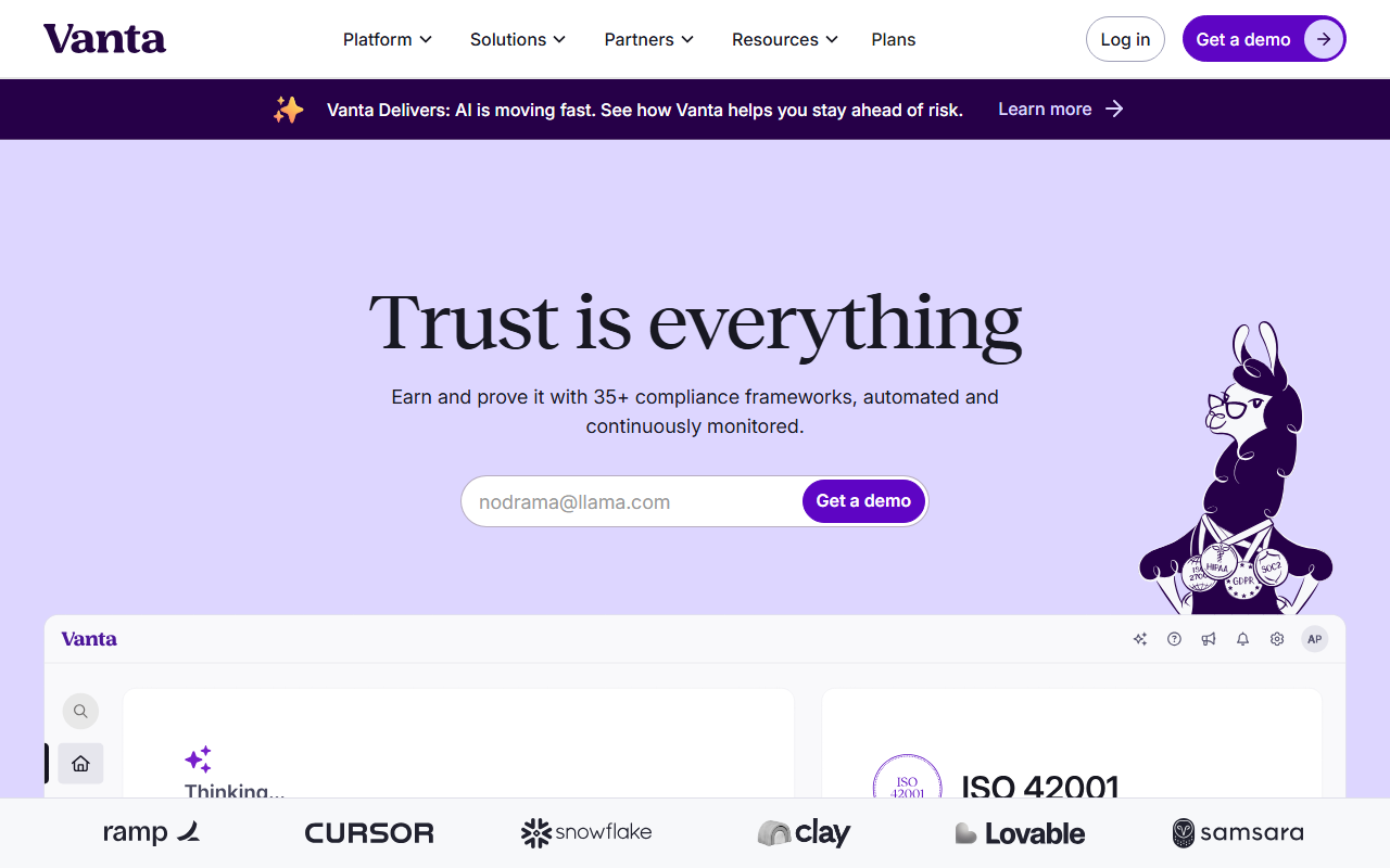 Screenshot of the Vanta homepage.