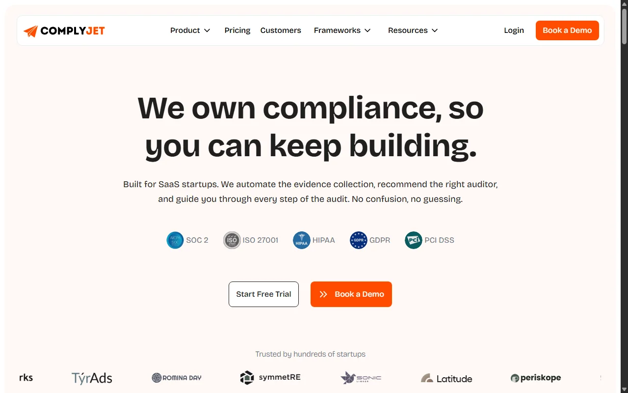 Screenshot of ComplyJet's homepage.