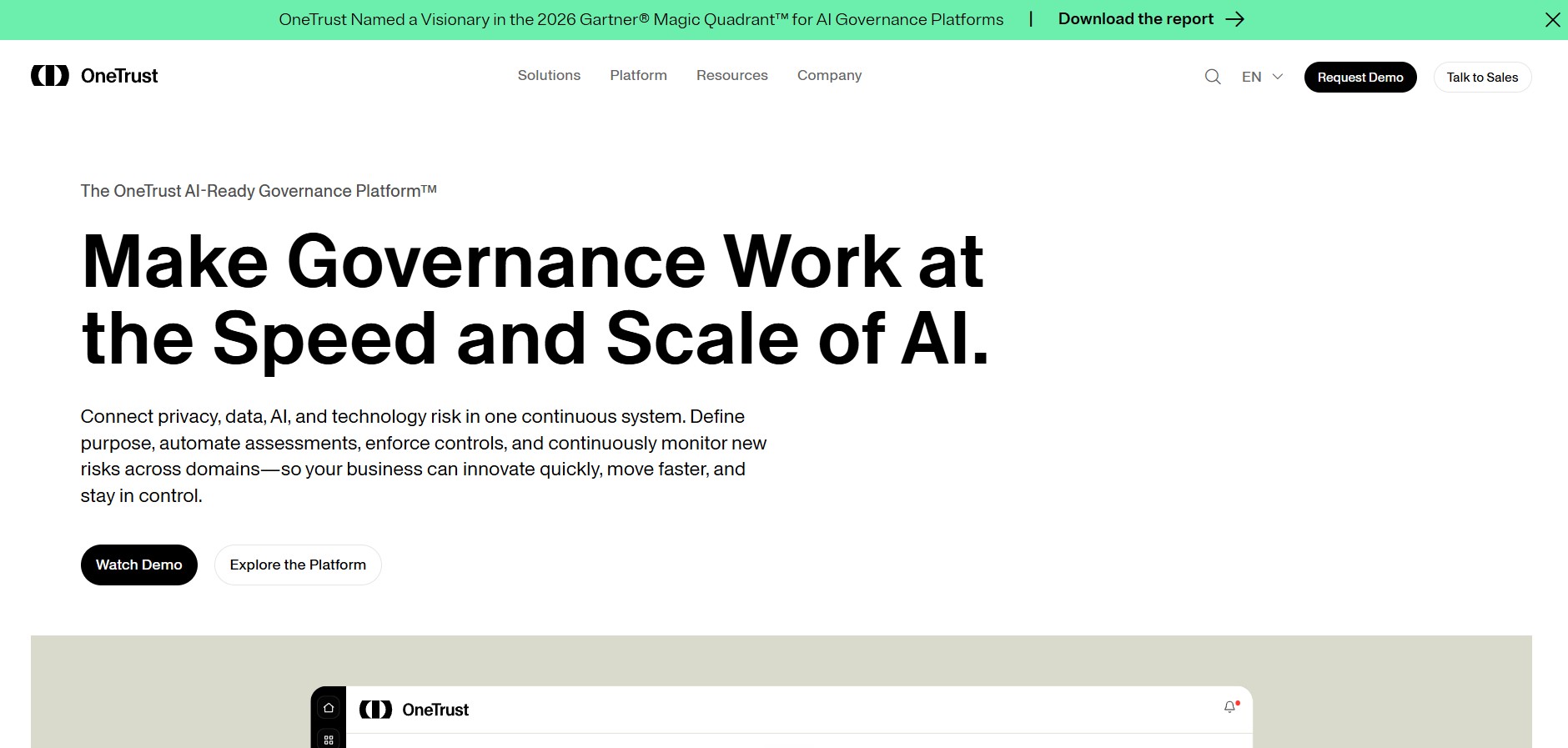 Screenshot of OneTrust's homepage.