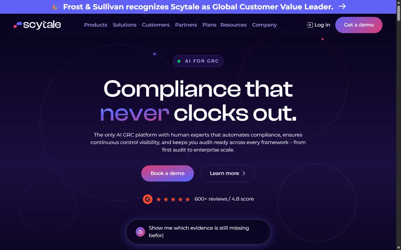 Screenshot of Scytale's homepage.