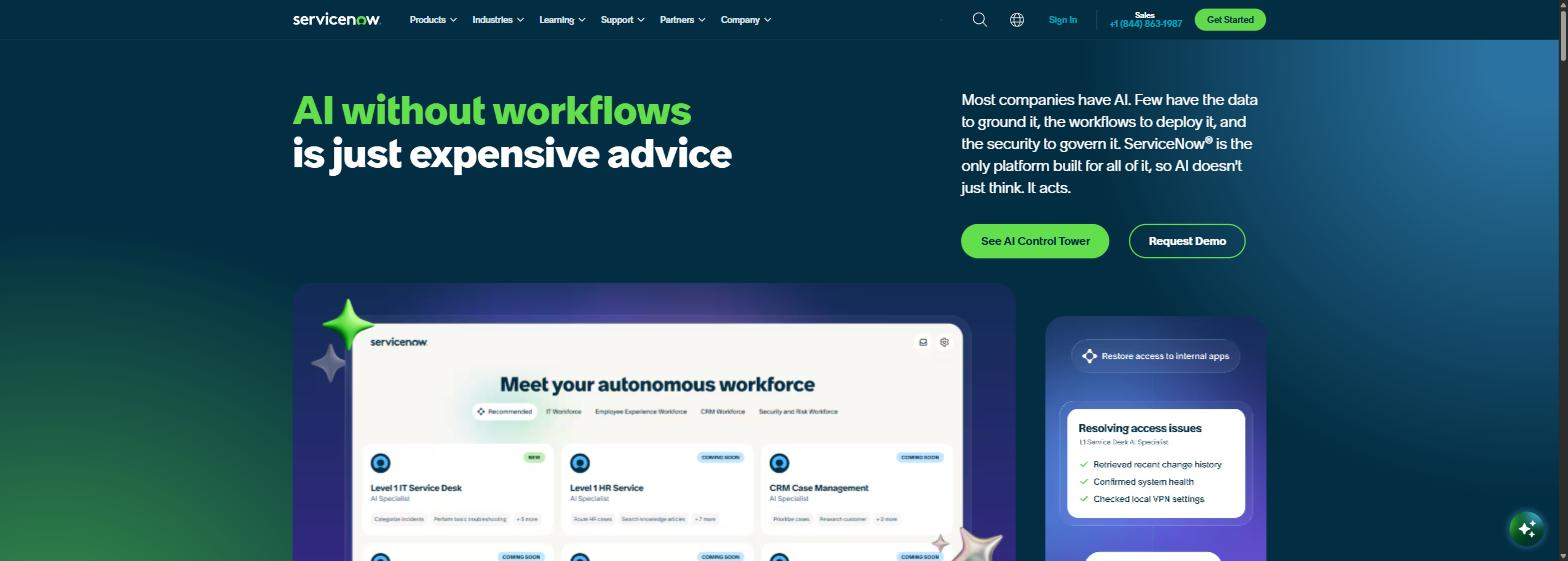 ServiceNow homepage