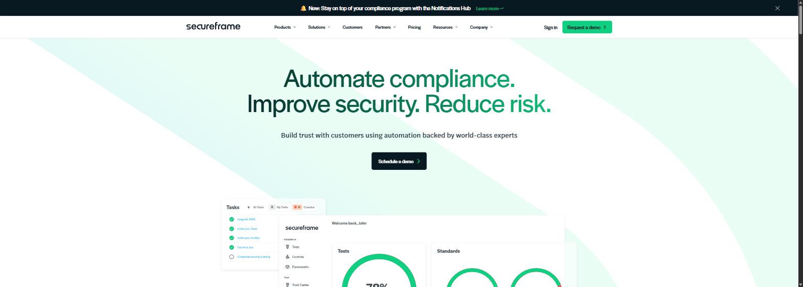 Secureframe homepage screenshot