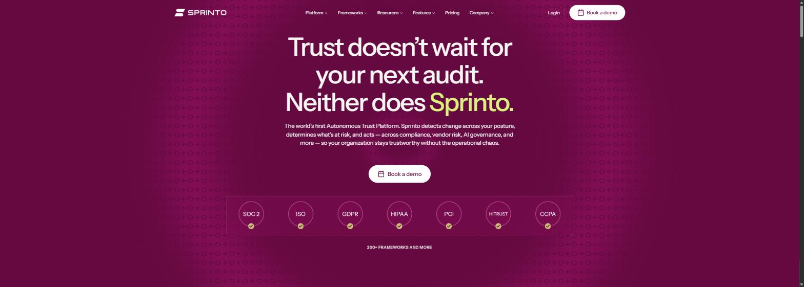 Sprinto homepage screenshot