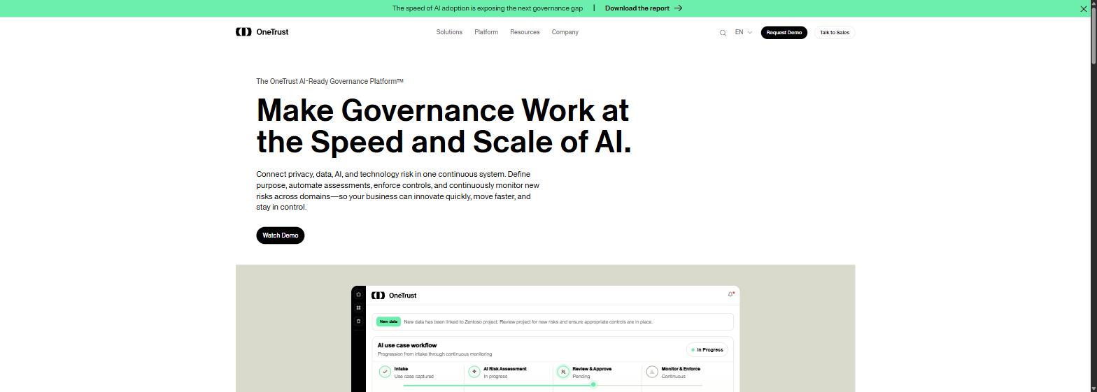 OneTrust homepage screenshot