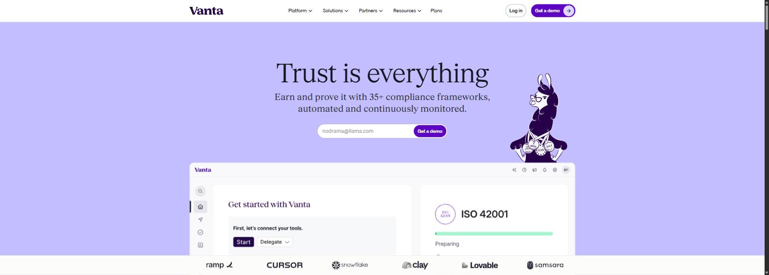 Vanta homepage screenshot