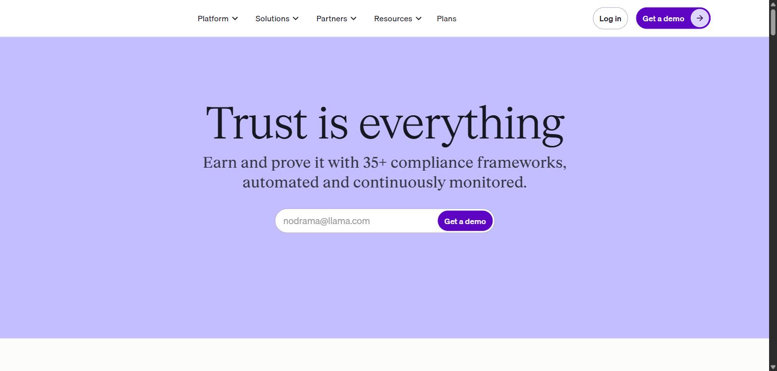 Screenshot of Vanta's homepage, showing its 'Trust is everything' headline.