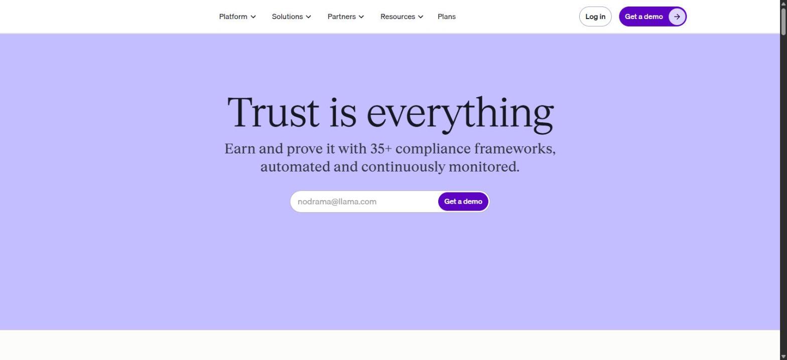 Screenshot of Vanta's homepage, showing its 'Trust is everything' headline.