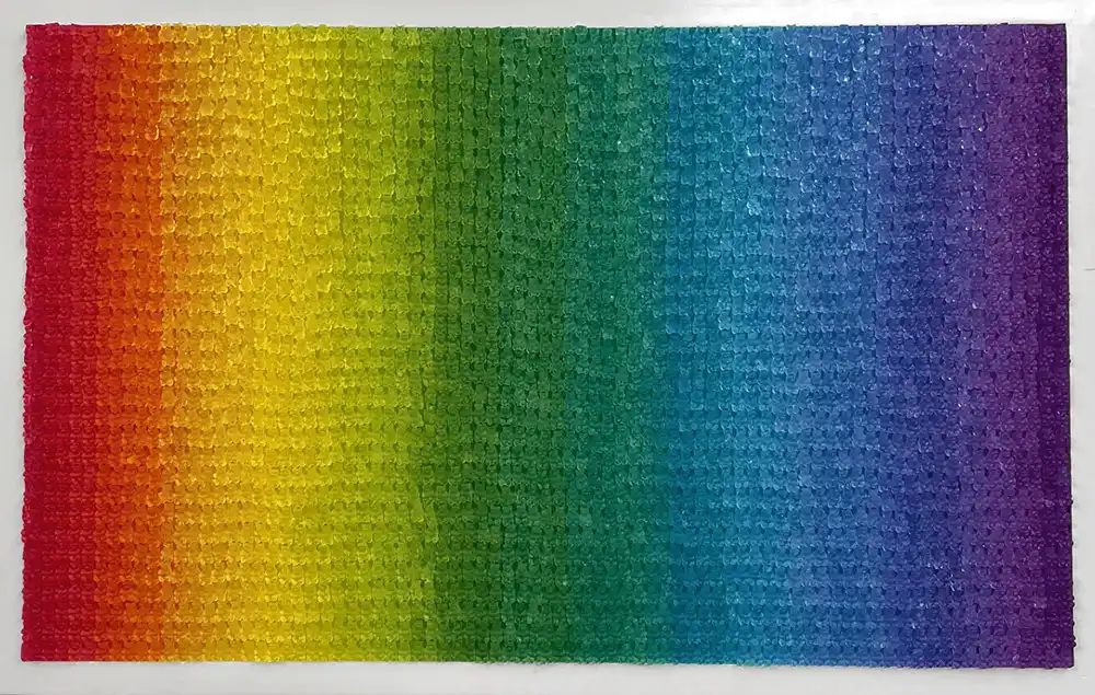 Polychromatic Confection rainbow gummy bear mosaic by Kevin Champeny, 5,400 sculpted & hand cast gummy bears