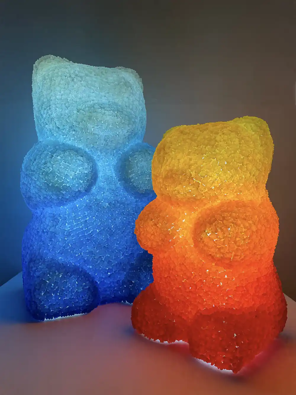 Fire and Ice gummy bear mosaic by Kevin Champeny, 20,000 hand cast & sculpted gummy bears