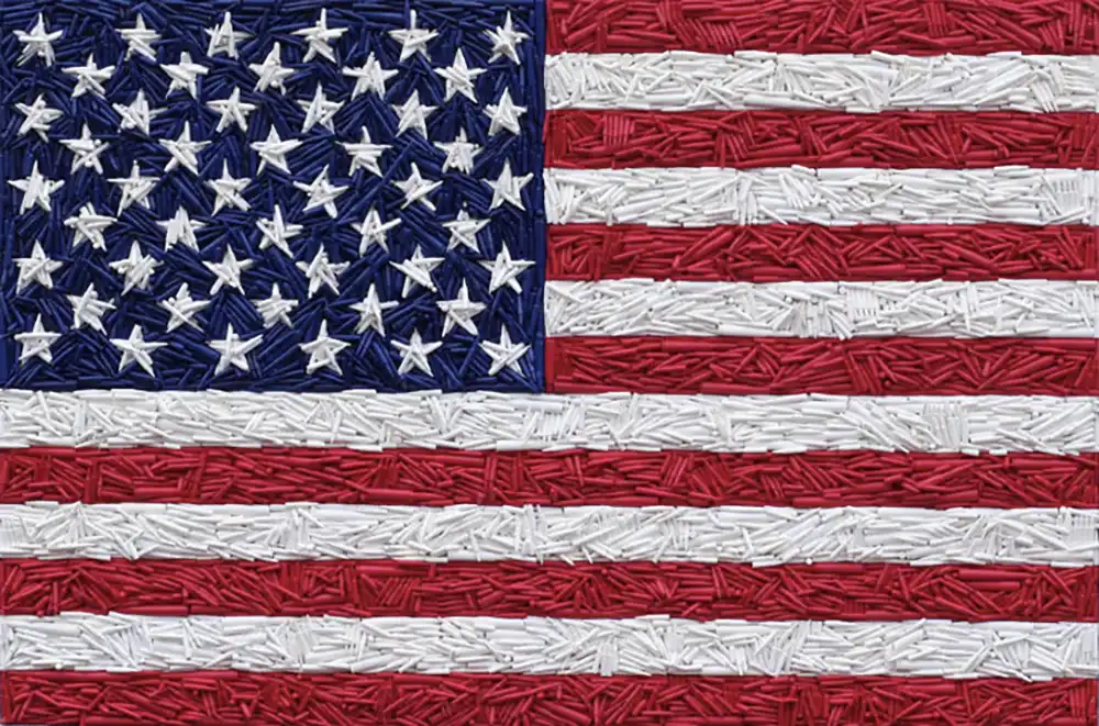 Loaded American flag mosaic of 17,000 bullets by Kevin Champeny, 17,000 sculpted & hand cast bullets