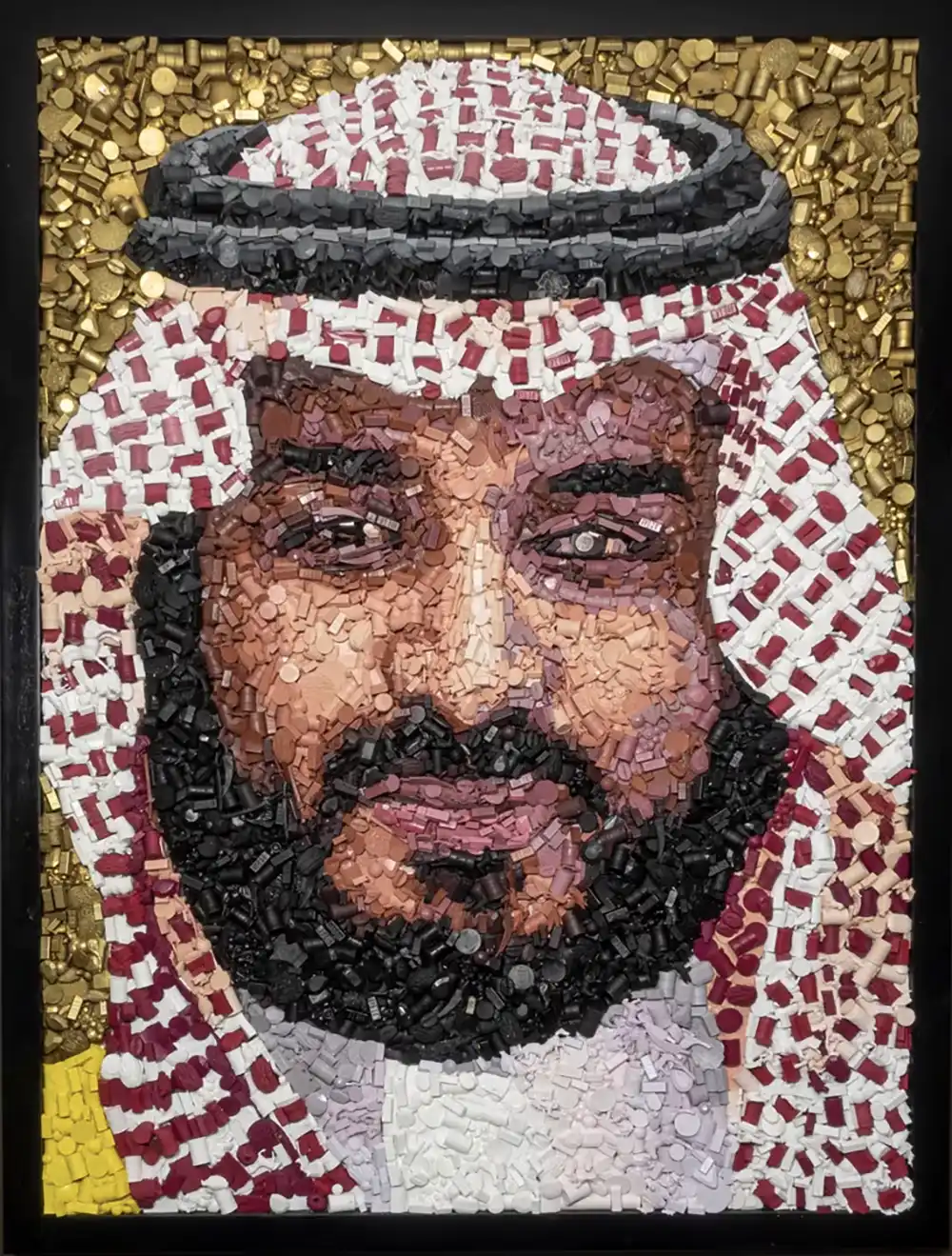 Saudi Prince royal portrait mosaic by Kevin Champeny, 10,000 sculpted & hand cast objects related to Saudi Arabia