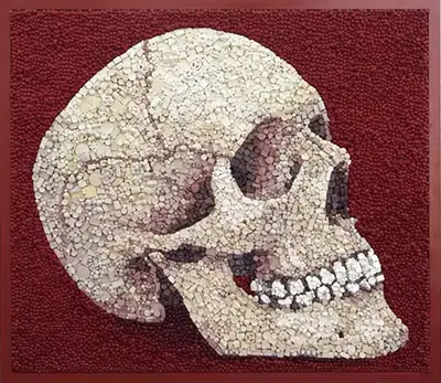 Death by Chocolate skull mosaic by Kevin Champeny, 20,000 sculpted & hand cast pieces of chocolate
